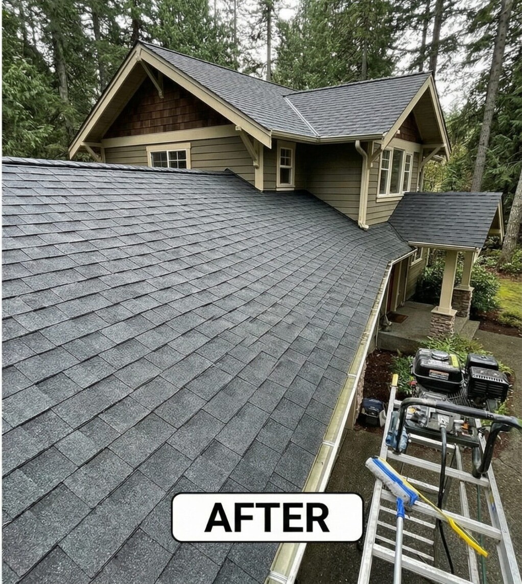 The same roof after moss removal and cleaning